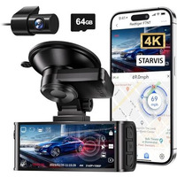 Redtiger F7Nt 4K Car Dash Camera Front And Rear, 3.18 Inch Touch Screen, 64Gb Card Included, Dash Cam Built-In Wifi Gps, Uhd 2160P Night View, Wdr, Parking Monitor