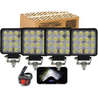 Eltron Turbo Original Waterproof 16 Led 48W 12V Dc Square Focus Beam Light | Fog Light Waterproof Pod Driving Spot Head Lamp | Off-Roading Lights Universal For All Bikes And Cars Bar Light (Pack Of 4)