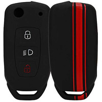 Jvcv Car Key Cover Compatible With Tata Curvv Tiago Tigor Nexon Punch Hexa Zest Bolt Safari Storme Flip Key - Rally Stripe (Black Red)