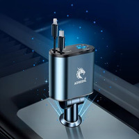 Adreenl 100W Retractable Car Charger - 4 In 1 Super Fast Charging Adapter, Car Phone Charger With Retractable Cables (31.5 Inch), Dual Usb Ports For Iphone 15/14/13/12 Pro Max Xr, Ipad, Pixel And More