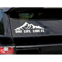 Cvanu Mountain Adventure One Live. Live It Car Self-Adhesive Stickers Exterior Windows Hood Bumper Pvc Vinyl Size:- 15X30 White, 19.5 Cms