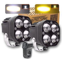 Eltron Turbo Warranty Original Imported 12V Dc Power 4 Led Fog Light, Waterproof Head Lamp, Bar Light Universal For All Motorcycle, Bikes, Scooty (Pack Of 2, 40W, Free Switch, White + Yellow)