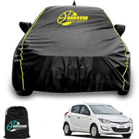 Garrege Waterproof Car Body Cover Compatible With Hyundai I20 Old Car With Mirror & Anteena Packets Dust Proof & Belt With Elastic Black Colour & Yellow Piping Style