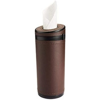 Automaze Pu Leather Plus Abs, Car Cylindrical Cup Holder Tissue Holder Box With 3 Ply 40 Pulls Tissues (Brown)