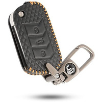 Shopoflux Leather Key Cover Compatible With Mahindra Scorpio N | 3Xo | Xuv 300 | Marazzo | Xuv 700 | Xuv 400 Ev | Bolero | Thar 3 Button Flip Key (Black)