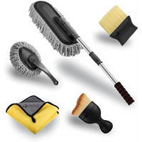 H Hanumant Enterprise 5 Pcs Microfiber Car Duster Kit|Interior & Exterior Car Cleaning Detailing Tool|Scratch & Lint Free, Pollen Removing|Extendable Long Handle Duster For Car, Suv, & Motorcycle