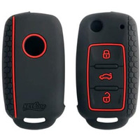 Keycare Silicone Key Cover Compatible For For Polo, Vento, Jetta, Ameo 3 Button Flip Key (Black)