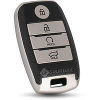 Shopoflux Tpu Leather Key Cover Compatible With Kia Seltos | Sonet | Carens 4 Button Smart Key (Black Silver)