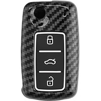 Jvcv Hard Case Key Cover Compatible With Volkswagen Polo Vento Jetta Ameo Passat And Skoda Rapid Laura Superb Octavia Fabia Yeti Folding Key (Carbon Black)