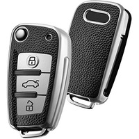 Jvcv Premium Soft Tpu Leather Pattern Key Cover Compatible With Audi A1 A3 A6 Q2 Q3 Q7 Tt Tts R8 S3 S6 Rs3 Folding Key (Silver)