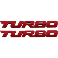Automaze 2 Pcs 3D Metal Turbo Logo Car Side Fender Rear Trunk Emblem Badge Sticker Decals For All Cars, 10 X 1 Cm, Pack Of 2, Red