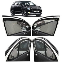 Autofact Magnetic Car Sunshades Compatible With Hyundai Creta New (2020 To 2024) (Set Of 4)  Easy Installation, Uv Protection, Keeps Car Cool (Front 2 With Zippers, Rear 2 Without Zippers)