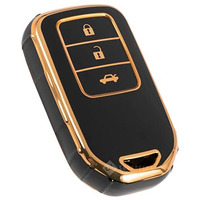 Shopoflux Tpu Key Cover Compatible For Honda Elevate | City | Amaze | Wrv | Crv | Jazz | 3 Button Smart Key (Black)