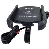 Bobo Bm1 Jaw-Grip Waterproof Bike/Motorcycle/Scooter Mobile Phone Holder Mount With Fast Usb 3.0 Charger, Ideal For Maps And Gps Navigation (Black)