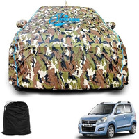 Garrege Maruti Suzuki Wagon R Car Body Cover Waterproof With Mirror And Antenna Pocket And Soft Cotton Lining (Full Bottom Elastic Triple Stitched) (Jungle Print With Blue Piping) Style