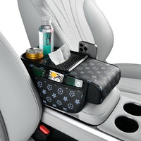 Sthira Pu Armrest For Car Center Console 4 In 1 Car Armrest With Cup Holder Tissue Paper Box Pocket Fashion Armrest Cushion Pad For Car Universal Car Arm Rest Cushion Comfort Car Hand Rest 35*19*8Cm