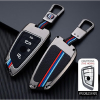 Coll Of Fest Metal Silicon Key Cover Compatible With Bmw X1 X3 X6 X5 | 5, 6, 7 Series Gt Series M, X Series 4 Button Smart Key Special Feature Visible In Low-Light Condition