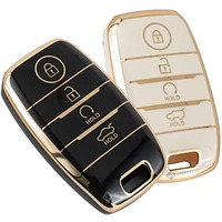 Shopoflux Tpu Key Cover Compatible With Kia Seltos | Sonet | Carens 4 Button Smart Key (Black & White Pack Of 2)