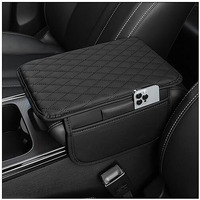 Hmaa Car Center Console Armrest Cover Pad Fashion Pu Leather Car Armrest Cushion Universal Fit For Suv/Truck/Car, Auto Armrest Seat Box Cover With 2 Mobile Pockets,