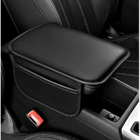 Hmaa Car Center Console Armrest Cover Pad Fashion Pu Leather Car Armrest Cushion Universal Fit For Suv/Truck/Car, Auto Armrest Seat Box Cover With 2 Mobile Pockets,