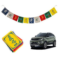 Autofrill Tibetan Flag For Car Decoration Accessories All Latest Prayer Flags Interior Mirror Decorative Wall Hanging Decor Buddha Om Mani Padme Hum Royal Bike Accessory (Car)