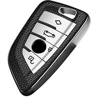 Jvcv Premium Soft Tpu Leather Pattern Key Cover Compatible With Bmw Blade Smart Key (Silver)