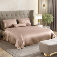 Haus & Kinder Premium Satin Royale Golden Sand Bedsheets, King Flat Bedsheet With 2 Pillow Cover Set, 300 Tc For Summers/Winter, Gift For Couples, Romantic Dates, Wedding