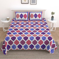 Kotts & Stitch 100% Cotton Rajasthani Jaipuri Traditional King Size Double Bed Bedsheet With 2 Pillow Covers| 210 Tc | 237X274 Cm | Jaipuri Ajrak Print
