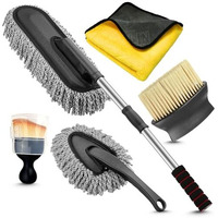 Porslin 5 Pcs Microfiber Car Duster Kit - Extendable Long Handle Car Cleaning Accessories - Interior & Exterior Detailing Brush Set - Scratch & Lint Free,Perfect For Cars,Suvs,Motorcycles,Home,Grey