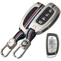 Shopoflux Metal Key Cover Compatible With Hyundai Alcazar And Creta Ev Car 4 Button Smart Key - Black