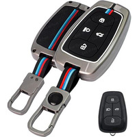 Coll Of Fest Metal Silicon Key Cover Compatible With Tata Nexon, Harrier | Safari | Altroz | Tigor | Ev | Punch | Tiago Ev Electric 4 Button Smart Key Feature Visible In Low-Light Condition, Black