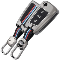 Shopoflux Metal Key Cover Compatible For Skoda & Volkswagen Cars Kylaq | Slavia | Kushaq | Octavia | Virtus | Taigun | Tiguan | T Roc 3 Button Flip Key (Black)