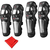 Allextreme Expbkg4 Stainless Steel Knee Guard Breathable Adjustable Knee & Elbow Pads Protection Motorcycle Racing Riding Unisex Armor Protective Gear (Black)