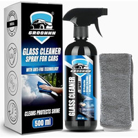 Groommm Glass Cleaner Spray For Cars (500Ml) With Micro Fiber Cloth | Car Glass Cleaner Liquid | Hard Water Spot Remover | Anti Moisture & Streak Free | Car Windshield Cleaner | Helmet Visor Cleaner