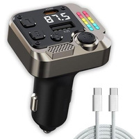 Crust Cs60 Car Bluetooth Receiver Device For Music System, Fm Transmitter, Big Mic For Hands-Free Calling, 45W Pd/Usb Fast Car Charger, Bt V5.3, Music-Sync Lights, Usb Mp3 Playback, Metal Rim Design