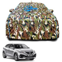 GarregeWaterproof Car Body Cover For Maruti Baleno All Models With Mirror And Antenna Pocket And Soft Cotton Lining (Full Bottom Elastic Triple Stitched)(Jungle Print With Blue Piping)