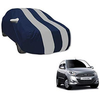 Auto Hub Car Cover Compatible With Hyundai I10 (Model : 2007-2013) With Mirror Pocket, Water Resistant, Triple Stitched, I10 Car Cover- Navy-Silver