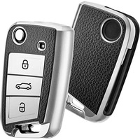 Jvcv Premium Soft Tpu Leather Pattern Key Cover Compatible With Skoda Kylaq Slavia Kushaq Taigun Tiguan Virtus Octavia Kodiaq Superb Folding Key (Silver)