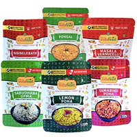 Instafeast Breakfast Combo, (Combo Of 6 X 80G) Sabudhana Upma, Lemon Poha, Tamarind Poha, Masala Vermicelli, Pongal, Bisibelebath | Instant Mix, Ready To Eat | No Preservatives 480G