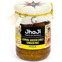 Jhaji Store's Lemon, Ginger & Green Chilli Pickle | Nimbu Mirchi Ka Achar | Tangy, Spicy & Sour | Homemade Lemon Pickle With Ginger & Green Chilli | Sun-Dried | No Preservatives | 500G Glass Jar