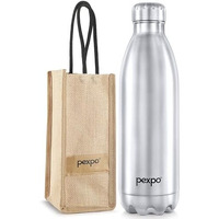 Pexpo Electro Pro Hot & Cold Isi Certified With Jute Bag | Stainless Steel Water Bottle - 2000Ml Silver | Thermoflask | Office Bottle | Workout | Travelling | Home