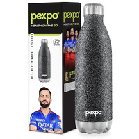 Pexpo Electro Pro Hot & Cold Vacuum Flask With Jute Bag | Stainless Steel Water Bottle - 1500Ml Black | Thermoflask | Office Bottle | Workout | Travelling | Home | Rcb Edition