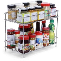 Cri8Hub Stainless Steel 2 Tiered Shelf Kitchen Rack - Spice Boxes Organizer Kitchen Rack Stand - Cosmetic Organizer  Counter Top Organizer - Floor Mounted Shelf For Home(Multipurpose Rack)