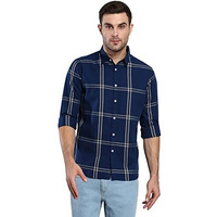 Dennis Lingo Men's Plaid Blue Slim Fit Cotton Casual Shirt With Spread Collar & Full Sleeves (Blue) (Large) (C491_Blue_L)