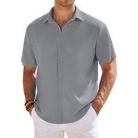 Cb-Colebrook Men's Waffle Knit Textured Button-Down Wrinkle Free Casual Shirts, Short Sleeves, Summer Beach Tops (In, Alpha, 2Xl, Plus, Light Grey)