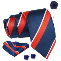 Axlon Navy Blue Stripped Tie For Men  Formal Ties Set With Pocket Square & Tie Pin Clip For Mens, Silk Neckties Gift Sets For MenS (Ax24_31)