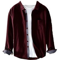 Pinkmint Men Cotton Soild Spread Collar Long Sleeve Shirt Formal Wear Maroon