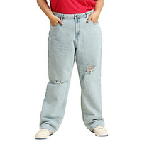 High Star Women's Wide Leg Stretchable Mid Rise Jeans (Hswjns23011P_42_Blue