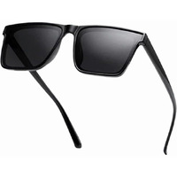 Black Jones Retro Style Trendy Rectangluler Non-Polarized Sunglasses For Men Vintage 90's Square Shades Thick Frame Pack Of 1, Medium