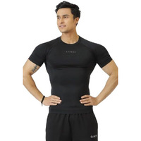 Fuaark Nylon Seamless Compression Half Sleeves Dry Fit T-Shirts For High Performance In Gym & Workout (Black, S)